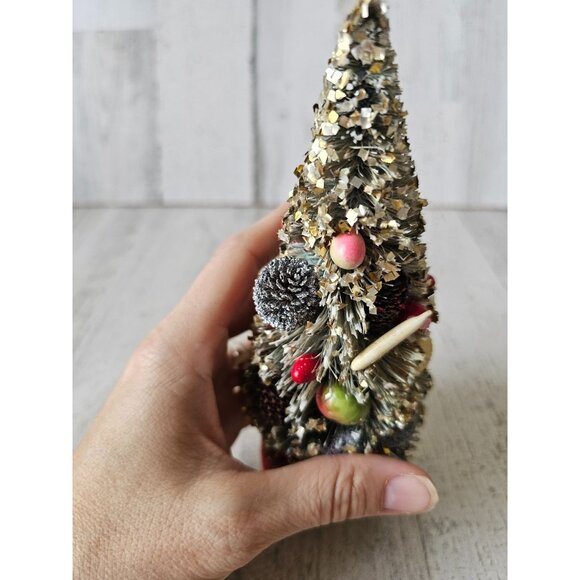 Vintage gold flocked fruit bottle mini tree Xmas pinecone decor - Picture 10 of 12